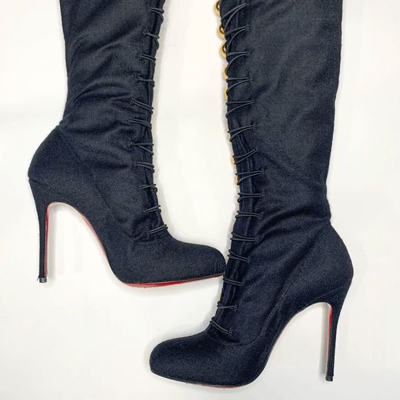 Christian Louboutin Ronfifi Supra 100 Flannel Marine Thigh High Boots EU 37 US 7 - Picture 9 of 12